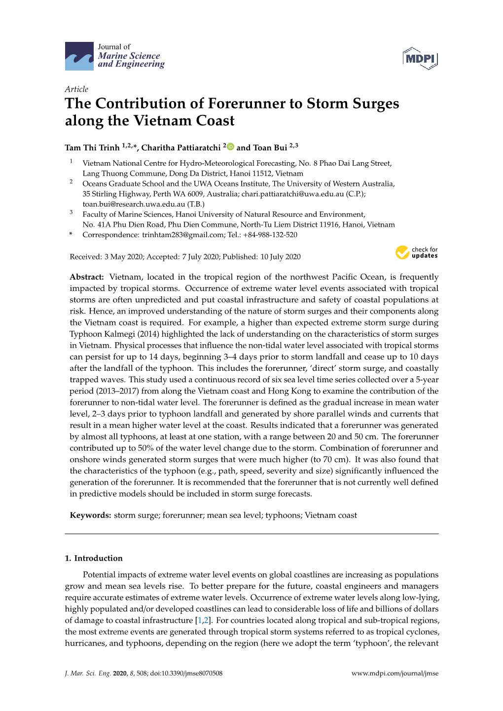 The Contribution of Forerunner to Storm Surges Along the Vietnam Coast