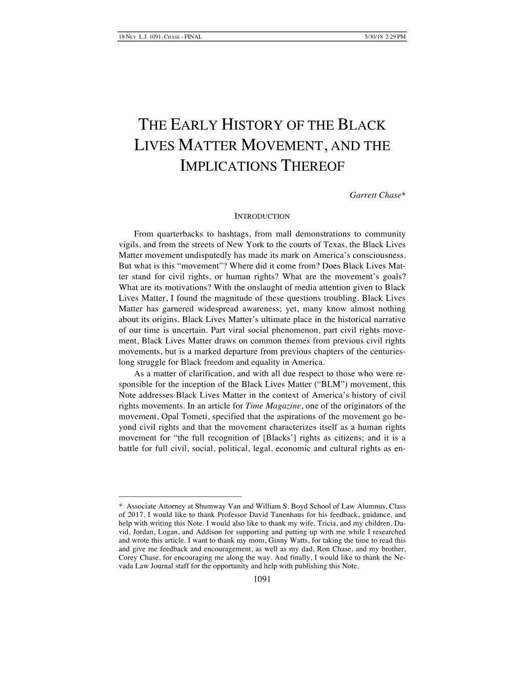 The Early History of the Black Lives Matter Movement, and the Implications Thereof