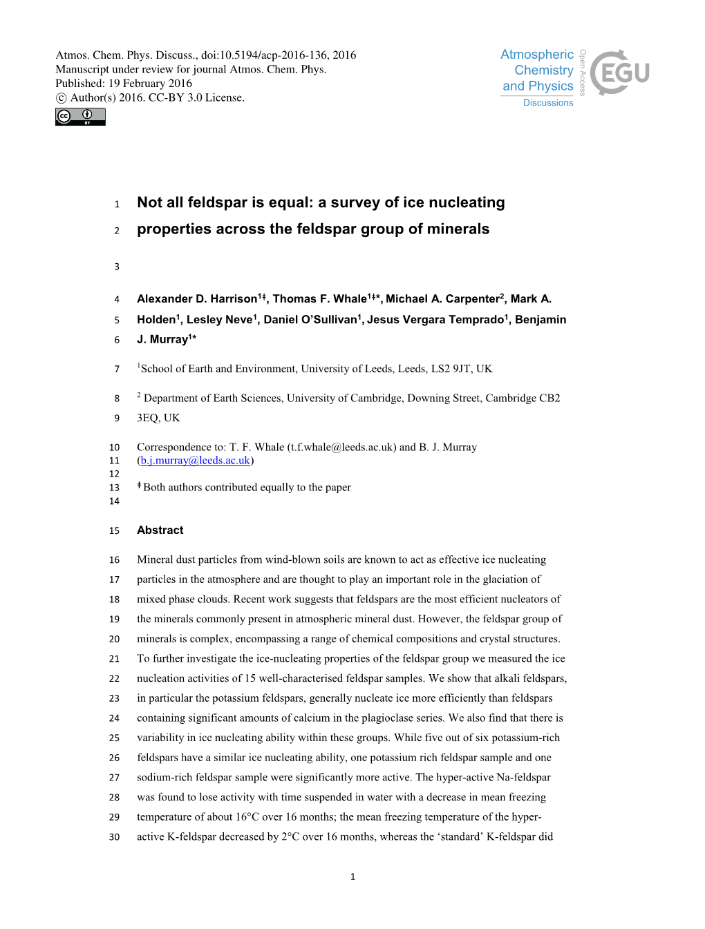 A Survey of Ice Nucleating Properties Across the Feldspar Group Of