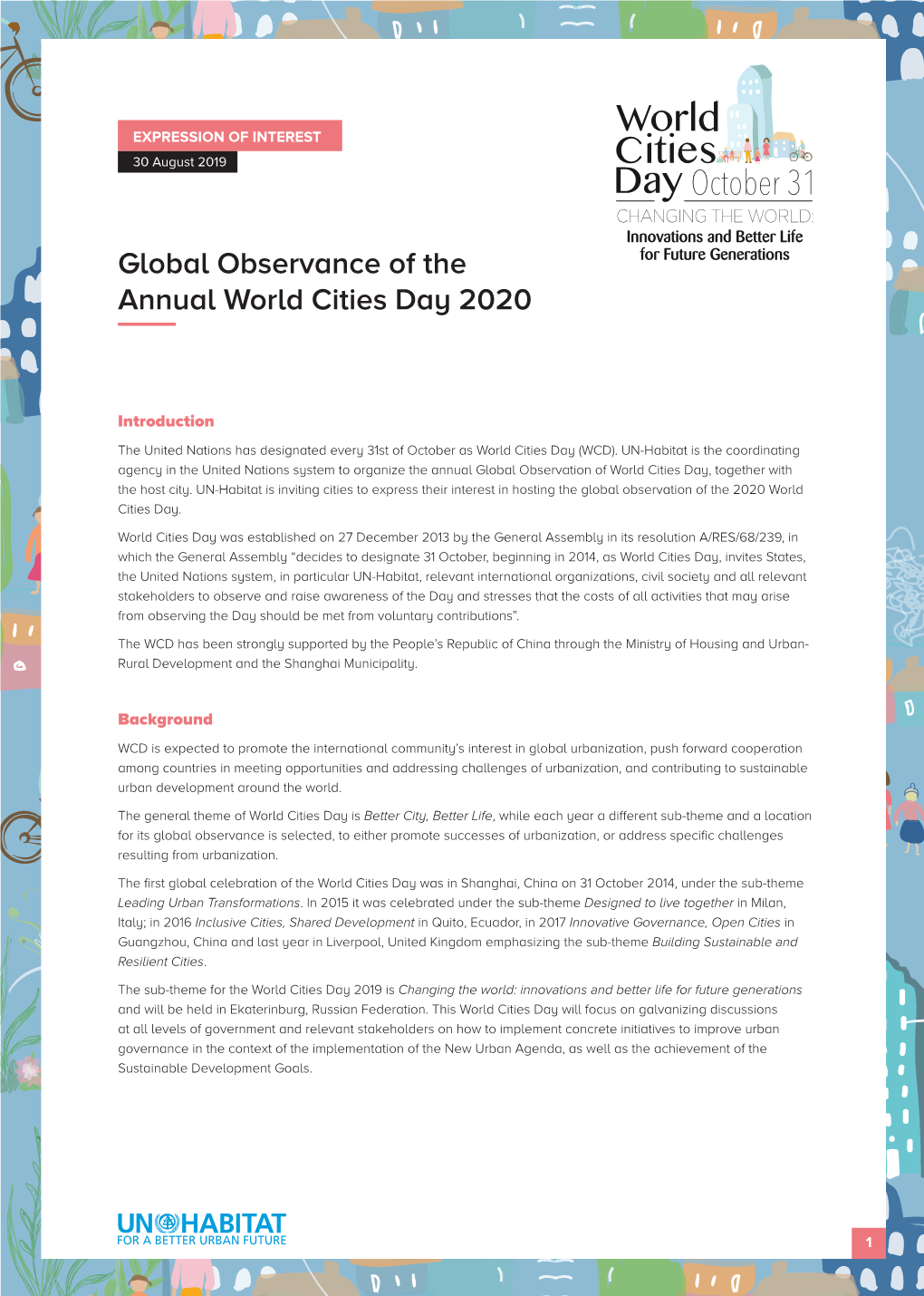 Global Observance of the Annual World Cities Day 2020