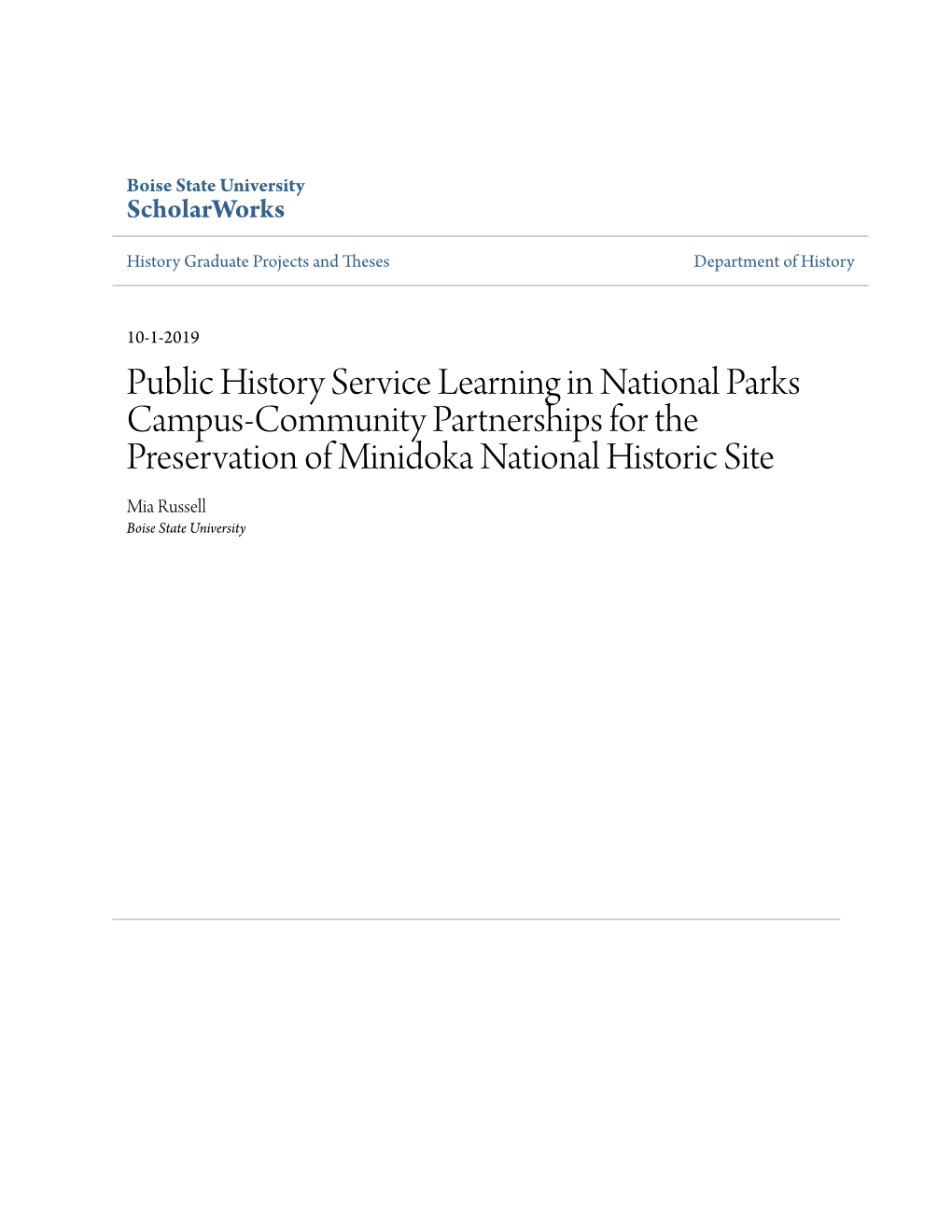 Public History Service Learning in National Parks Campus-Community