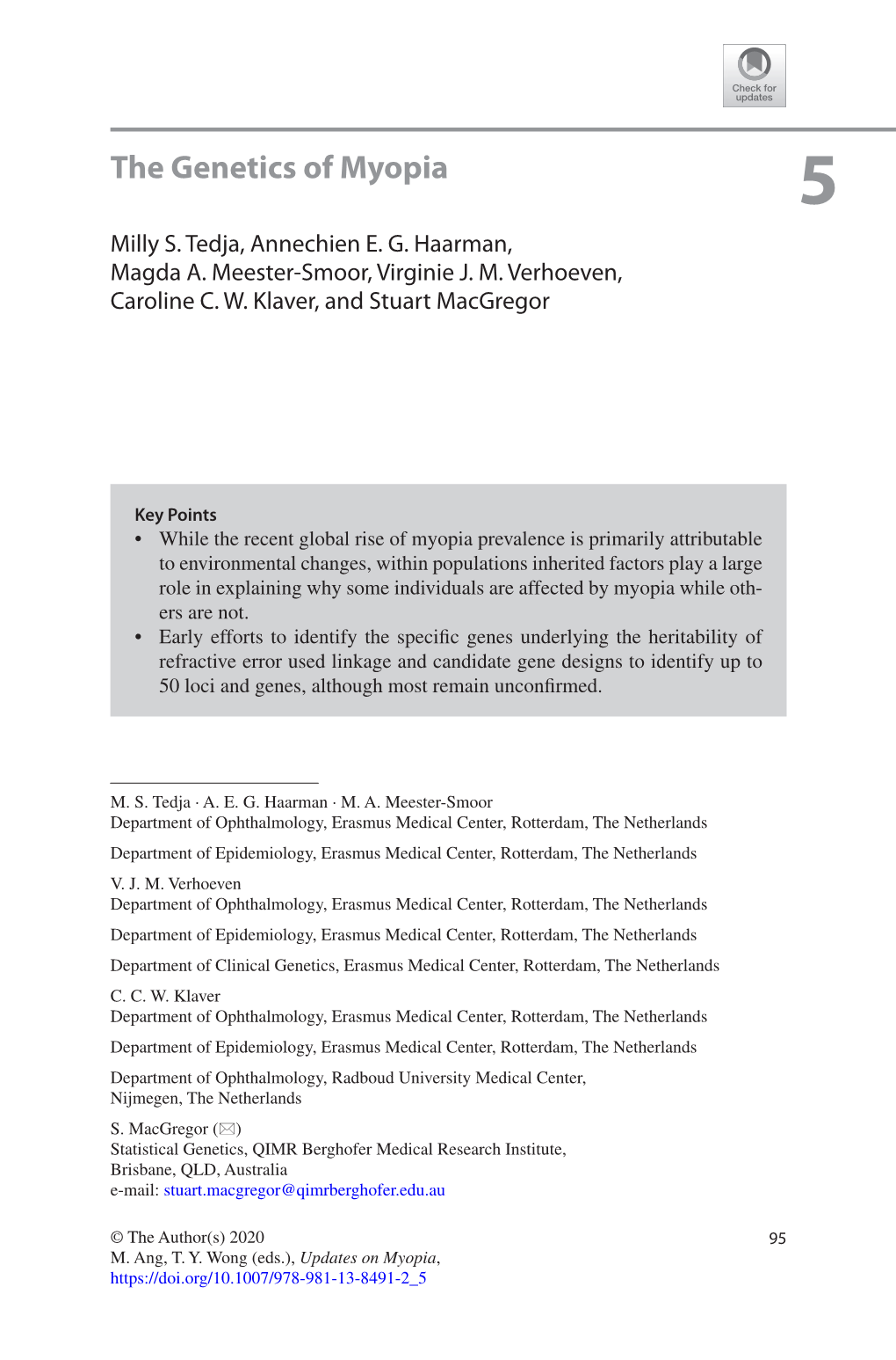 The Genetics of Myopia 5 Milly S