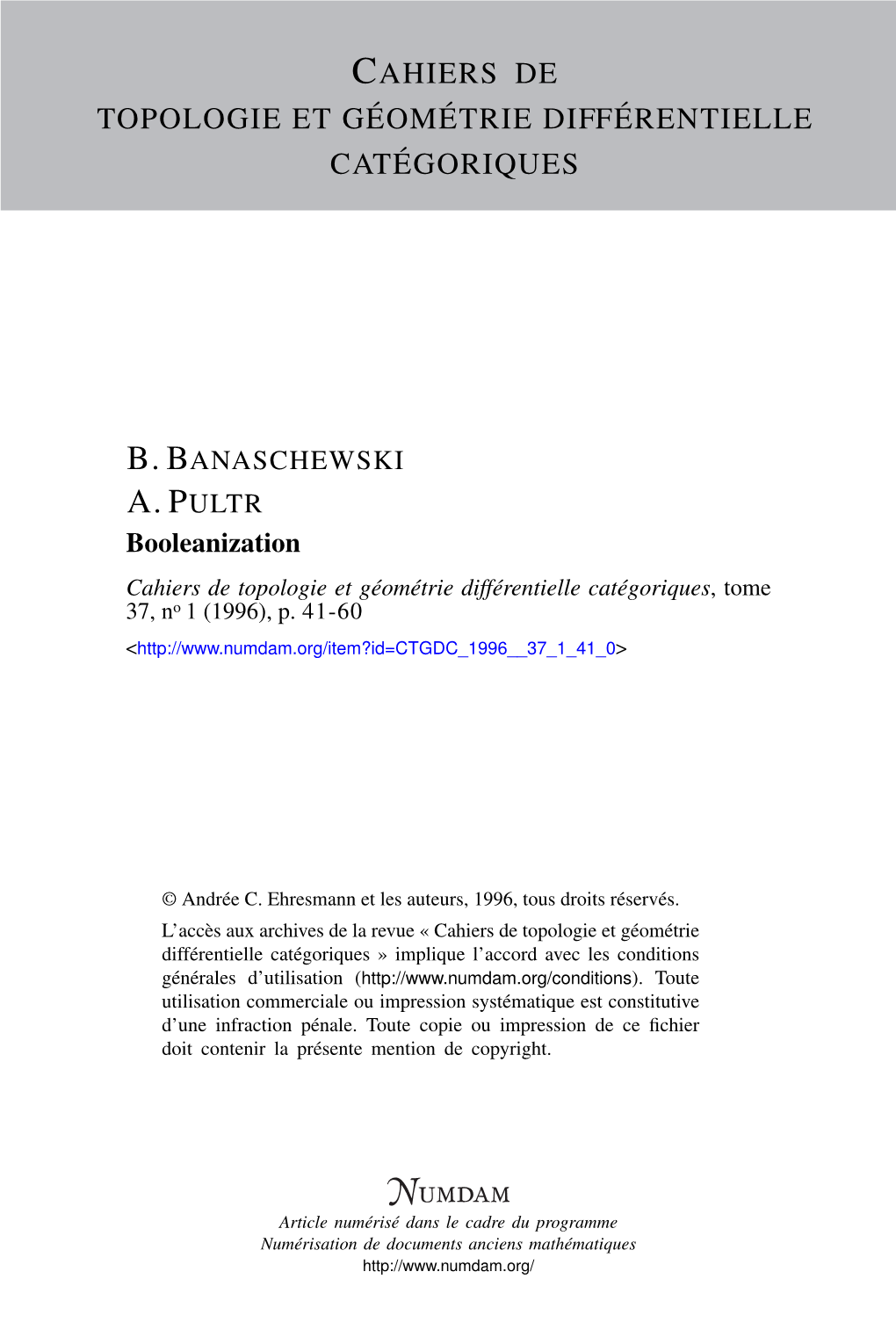B. Banaschewski A. Pultr