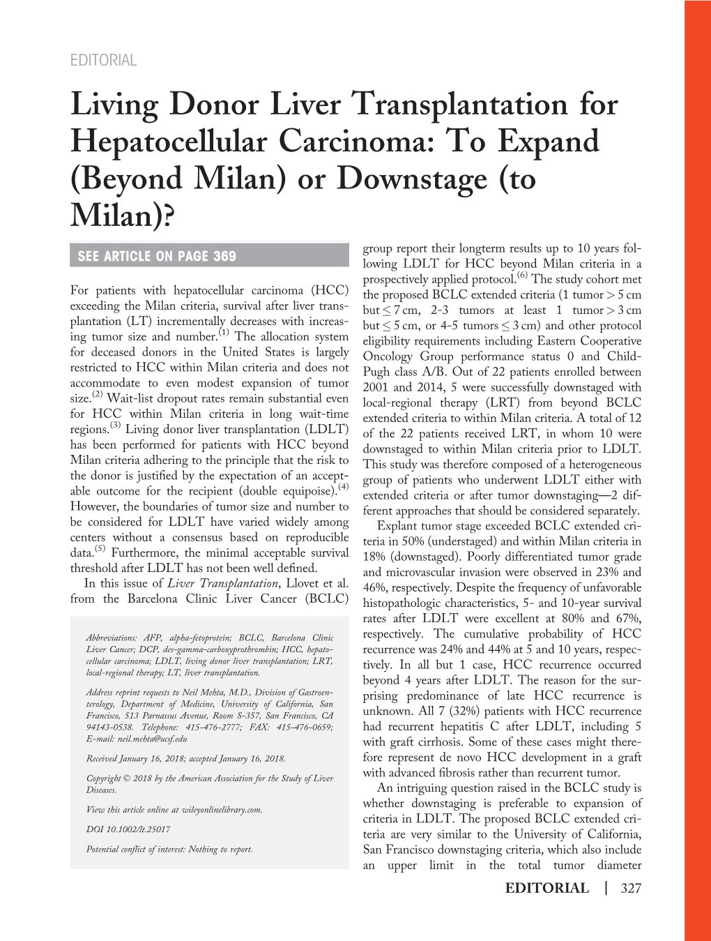 Living Donor Liver Transplantation for Hepatocellular Carcinoma