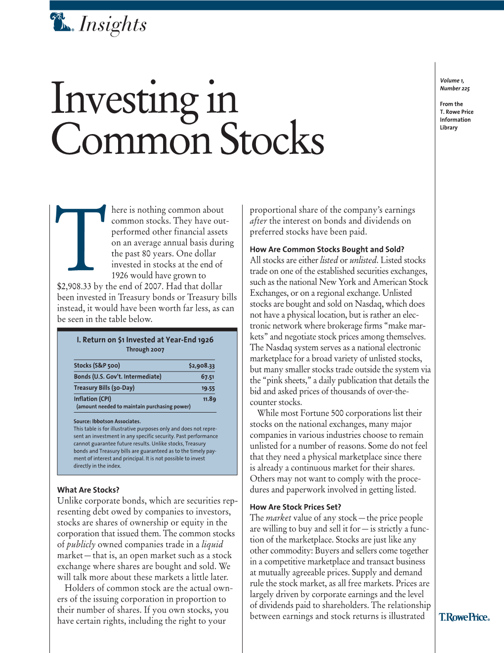 Investing in Common Stocks