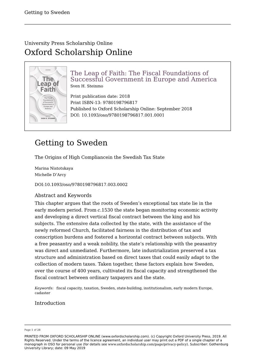 The Origins of High Compliancein the Swedish Tax State