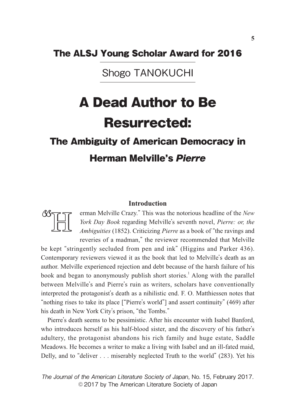 A Dead Author to Be Resurrected: the Ambiguity of American Democracy in Herman Melville’S Pierre