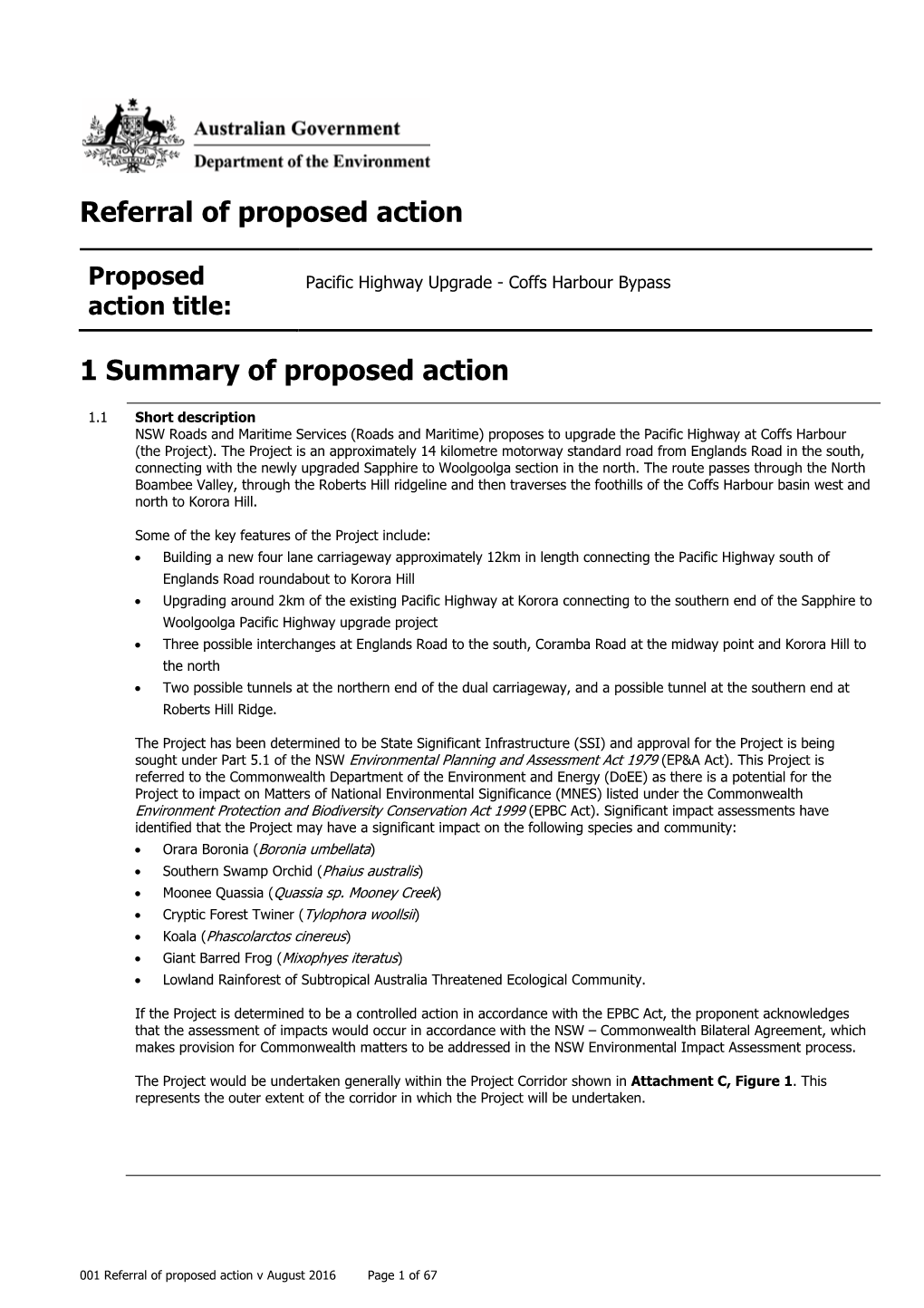 Referral of Proposed Action