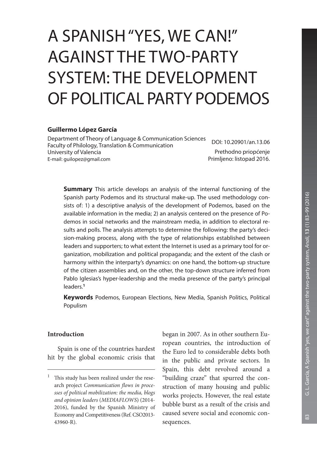 The Development of Political Party Podemos