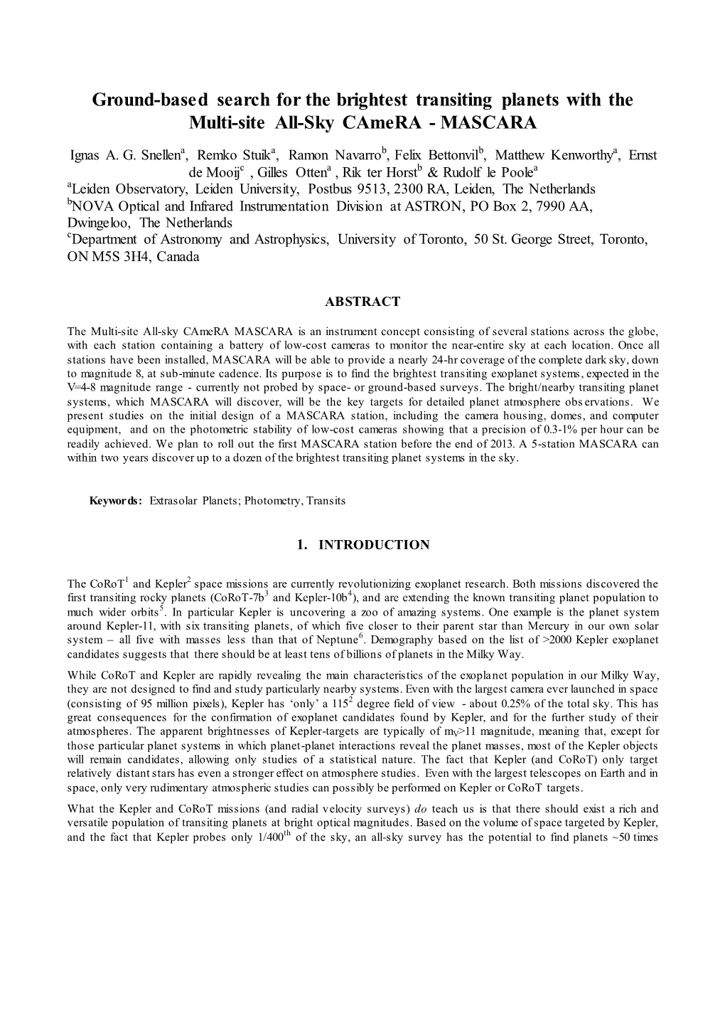 Ground-Based Search for the Brightest Transiting Planets with the Multi-Site All-Sky Camera - MASCARA