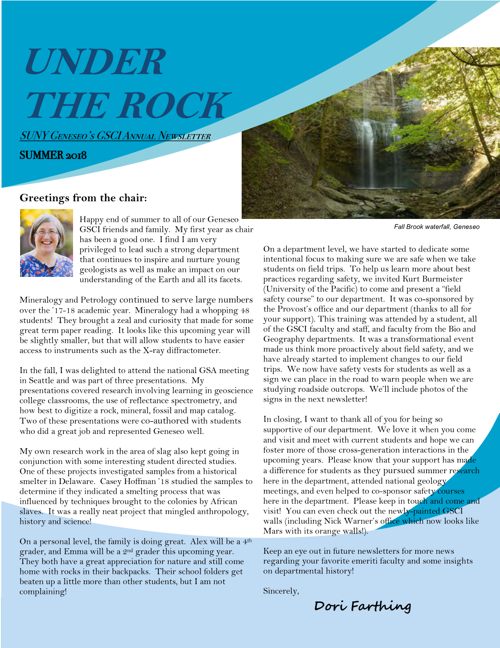 UNDER the ROCK SUNY Geneseo’S GSCI Annual Newsletter SUMMER 2018