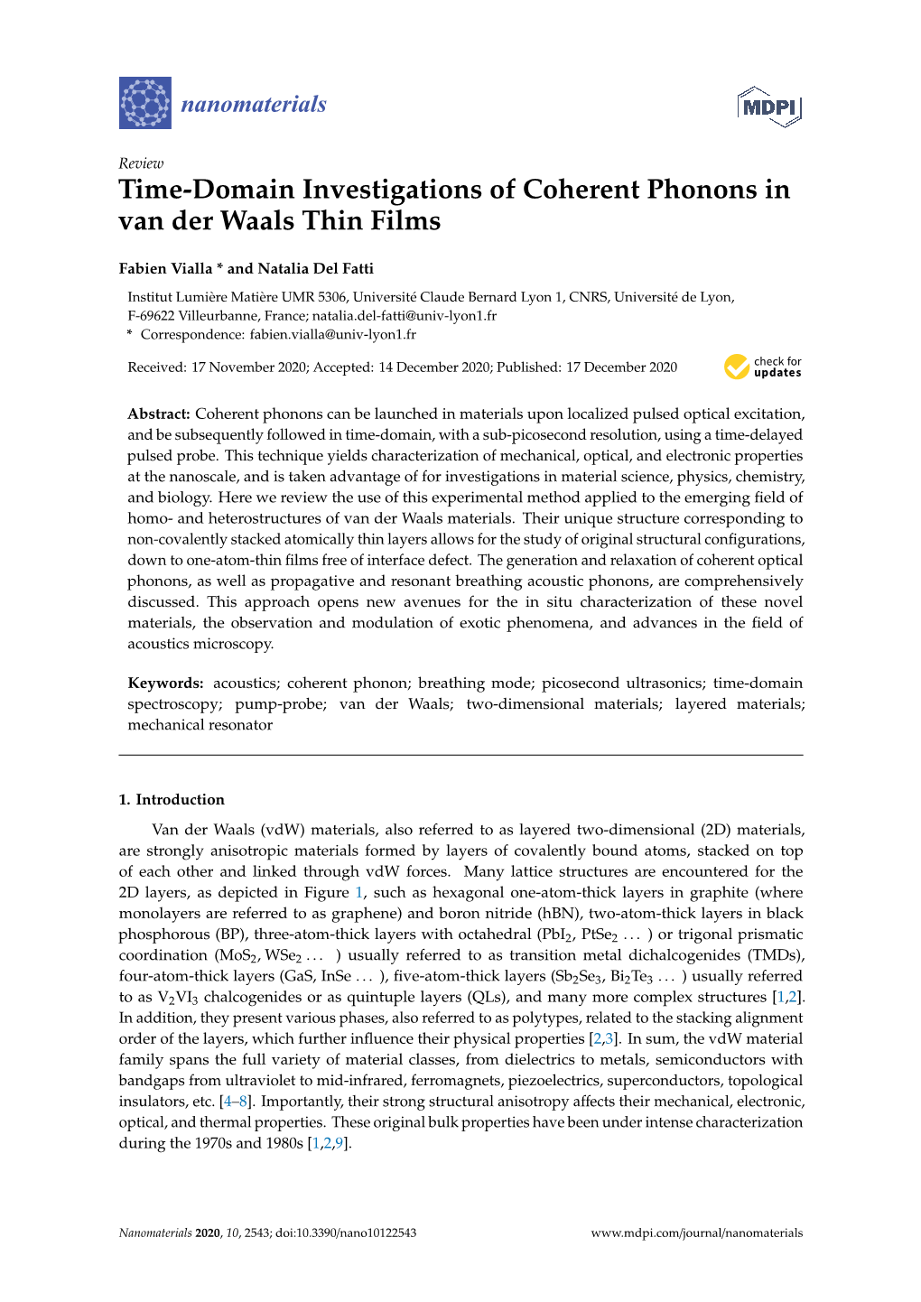 Time-Domain Investigations of Coherent Phonons in Van Der Waals Thin Films