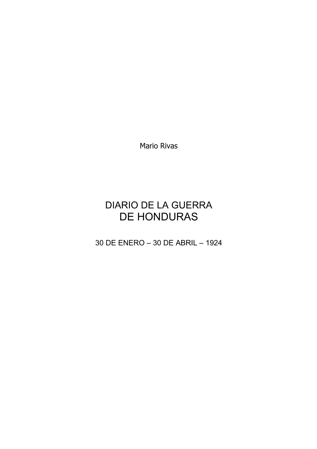 Diario De La Guerra De Honduras