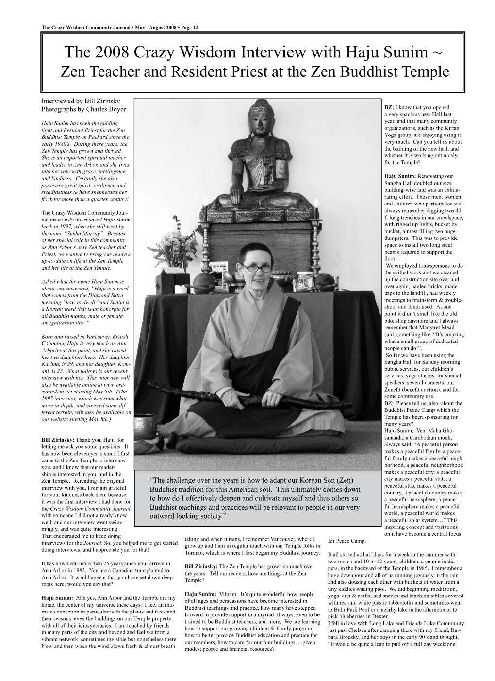 The 2008 Crazy Wisdom Interview with Haju Sunim ~ Zen Teacher and Resident Priest at the Zen Buddhist Temple