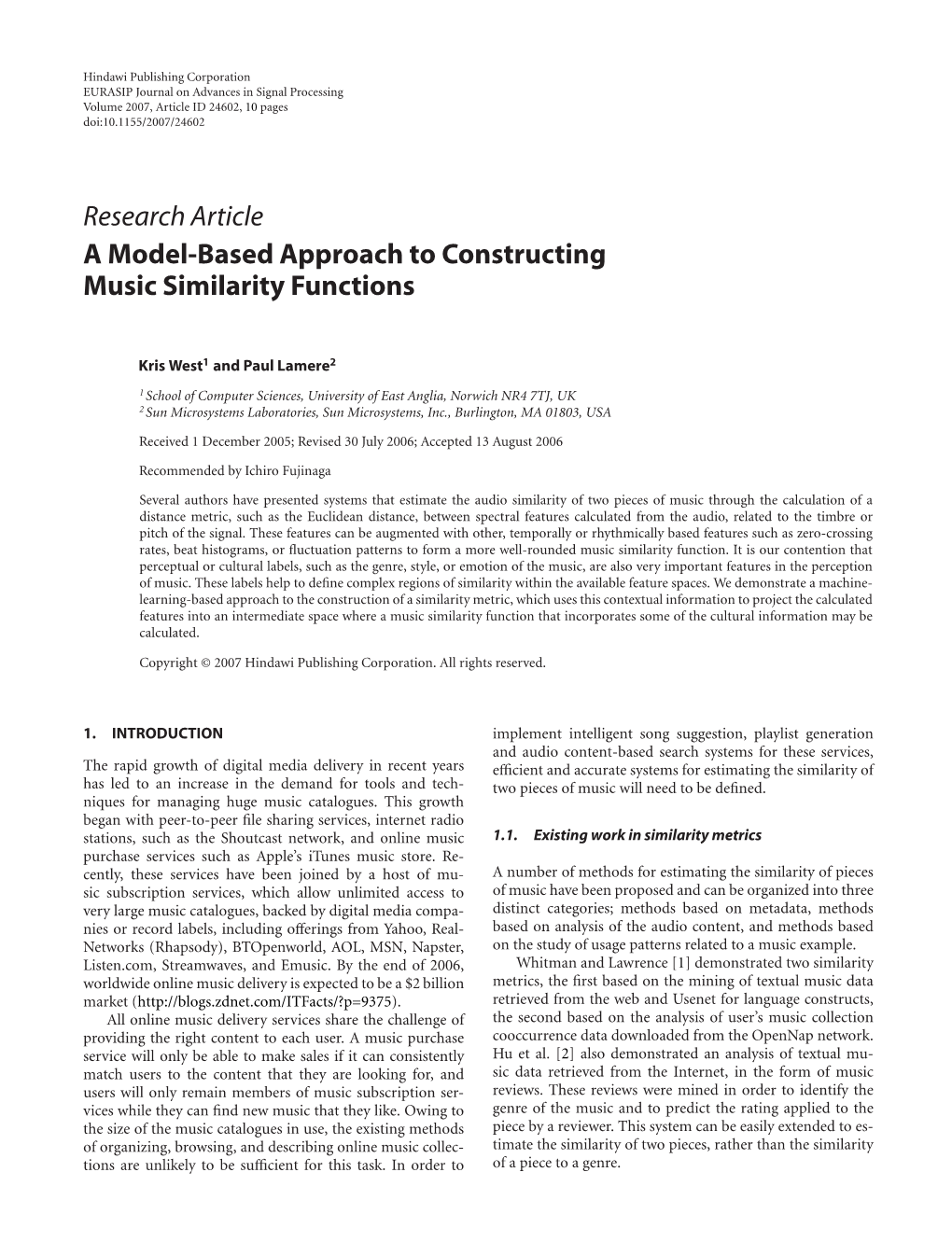 A Model-Based Approach to Constructing Music Similarity Functions