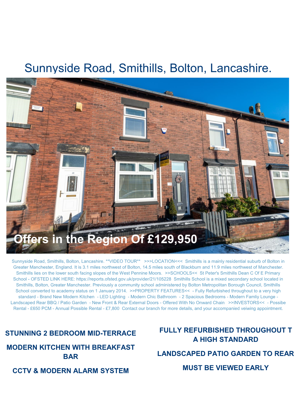 Offers in the Region of £129,950 Sunnyside Road, Smithills, Bolton