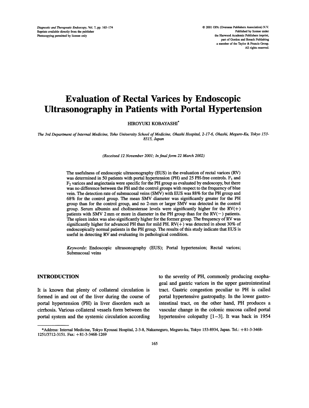 Evaluation of Rectal Varices by Endoscopic Ultrasonography in Patients with Portal Hypertension