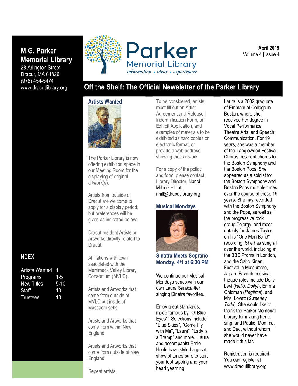 M.G. Parker Memorial Library Off the Shelf: the Official Newsletter of the Parker Library