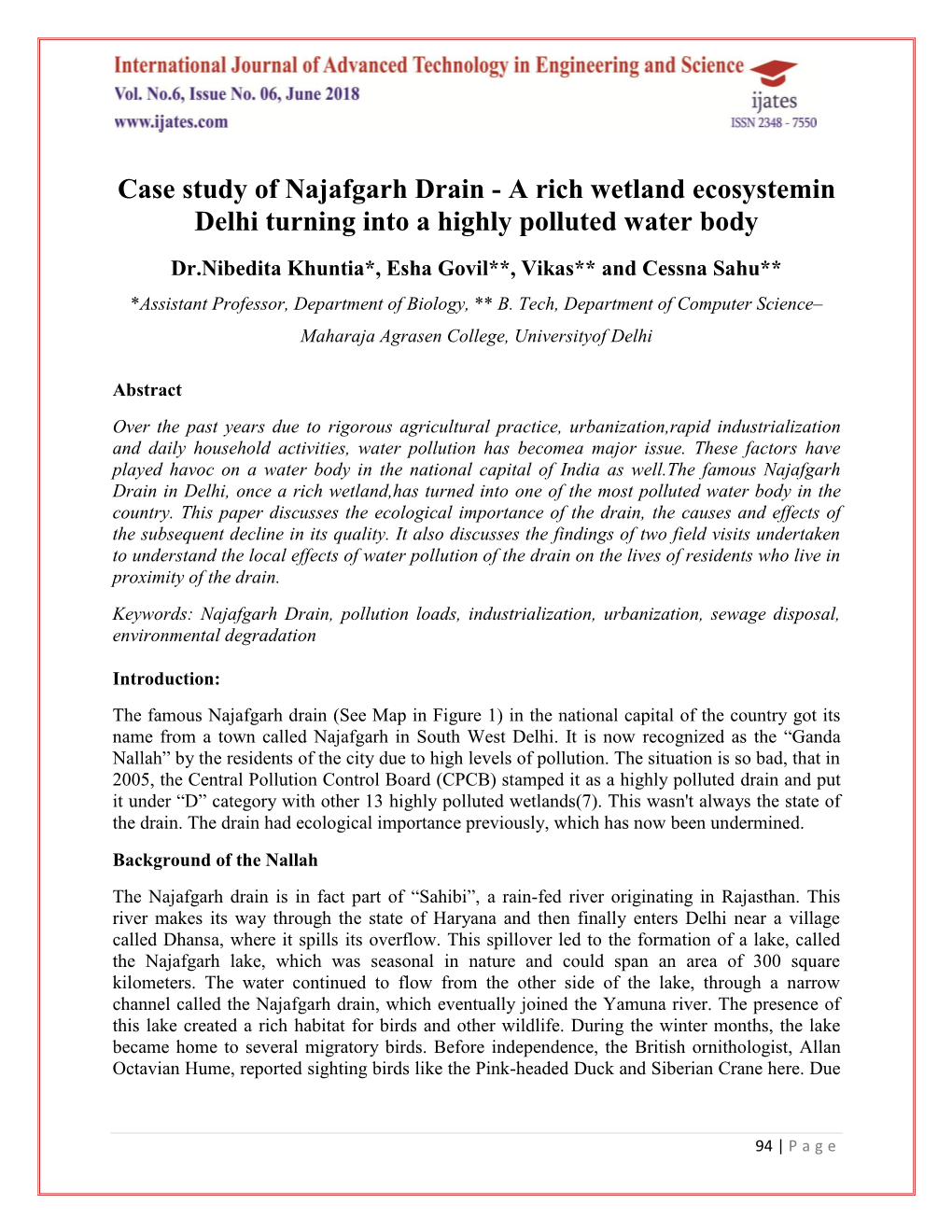 Case Study of Najafgarh Drain