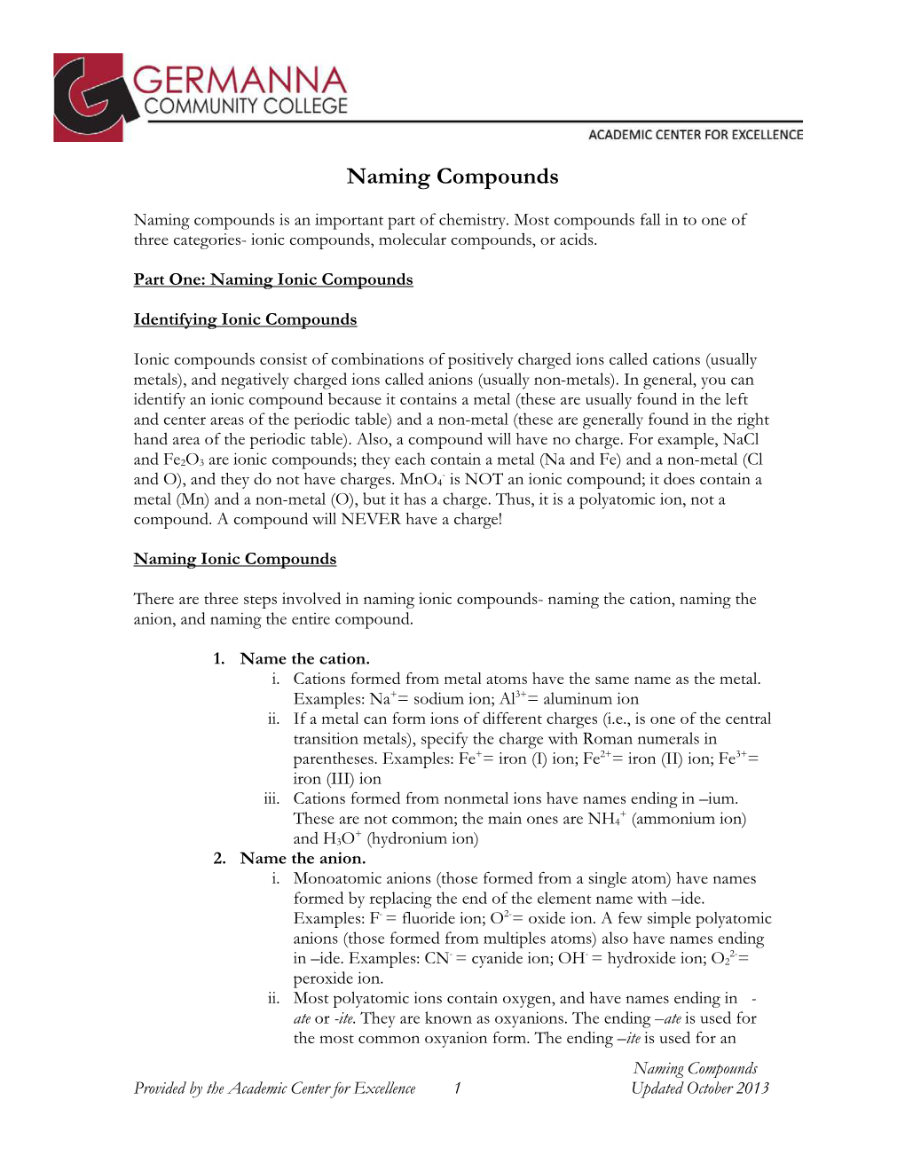 Naming Compounds