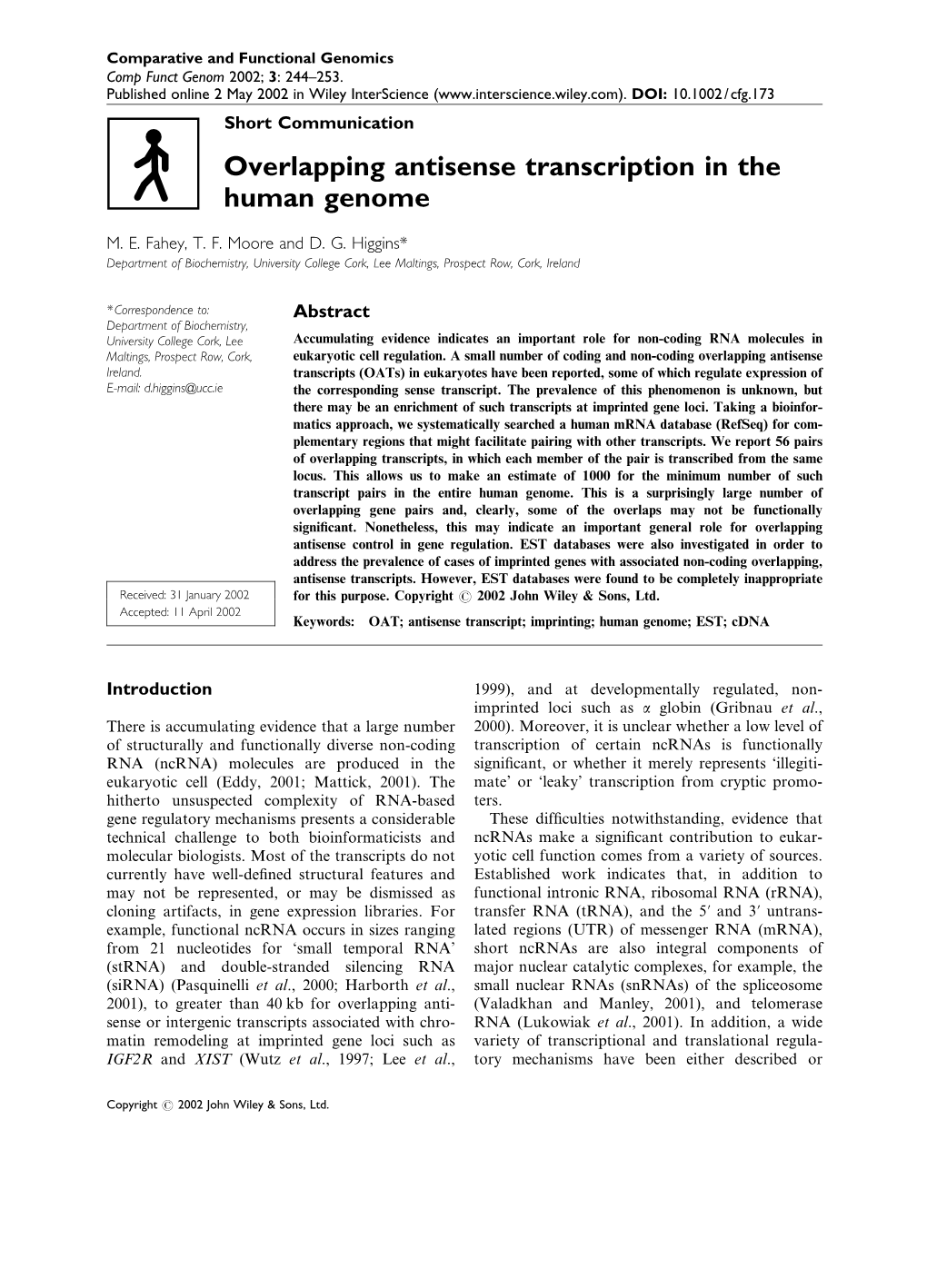 Overlapping Antisense Transcription in the Human Genome