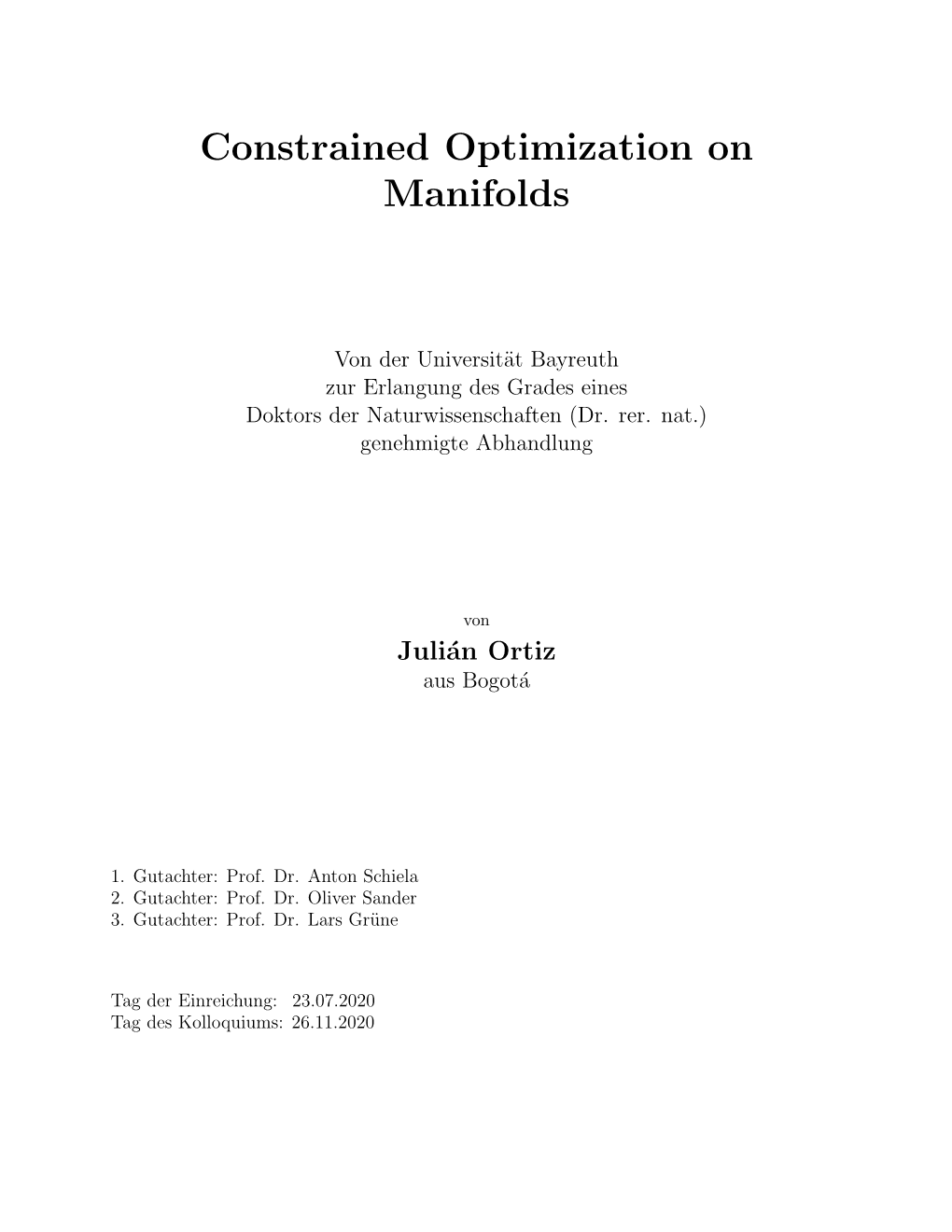 Constrained Optimization on Manifolds