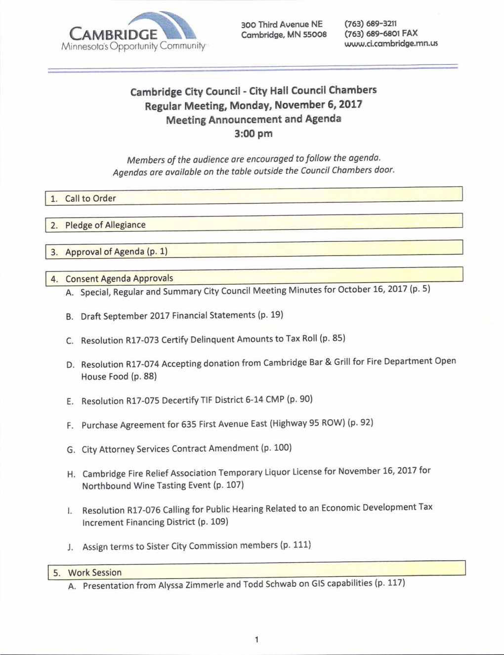 Resofution R17-076 Calfing for Public Hearing Reiated to an Economic Development Tax Increment Financing District (P