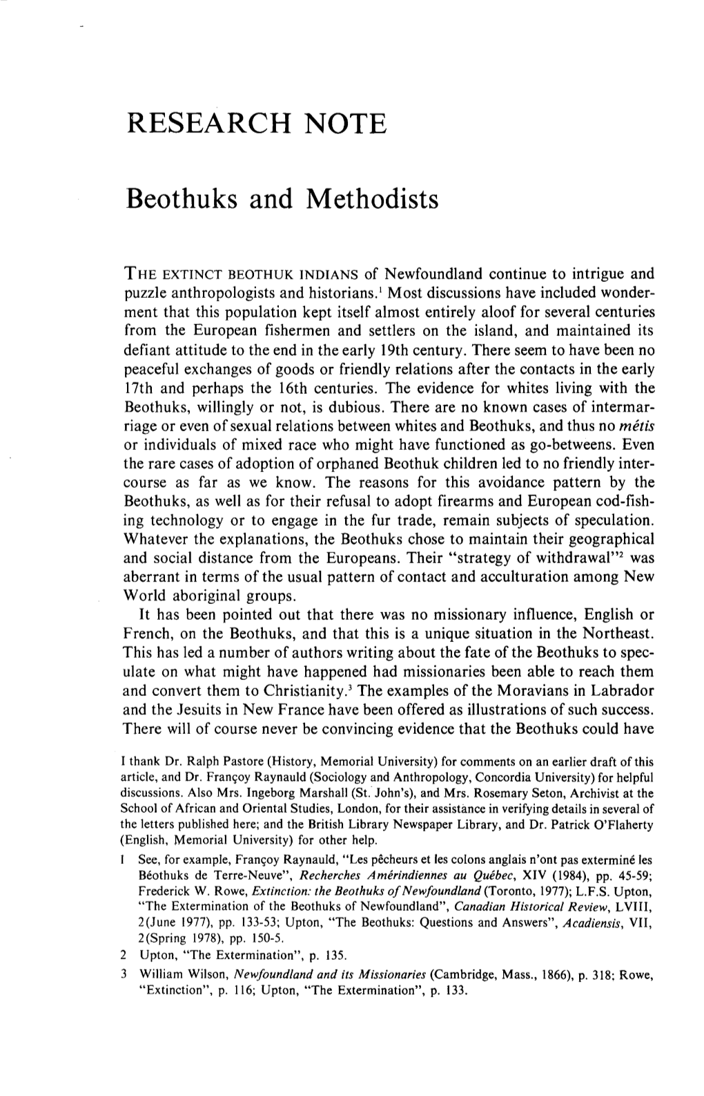 RESEARCH NOTE Beothuks and Methodists