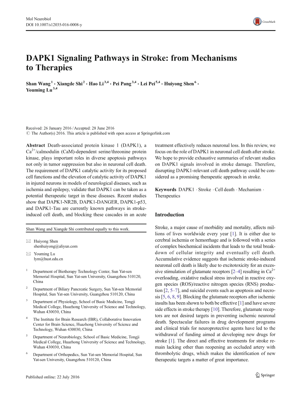 DAPK1 Signaling Pathways in Stroke: from Mechanisms to Therapies
