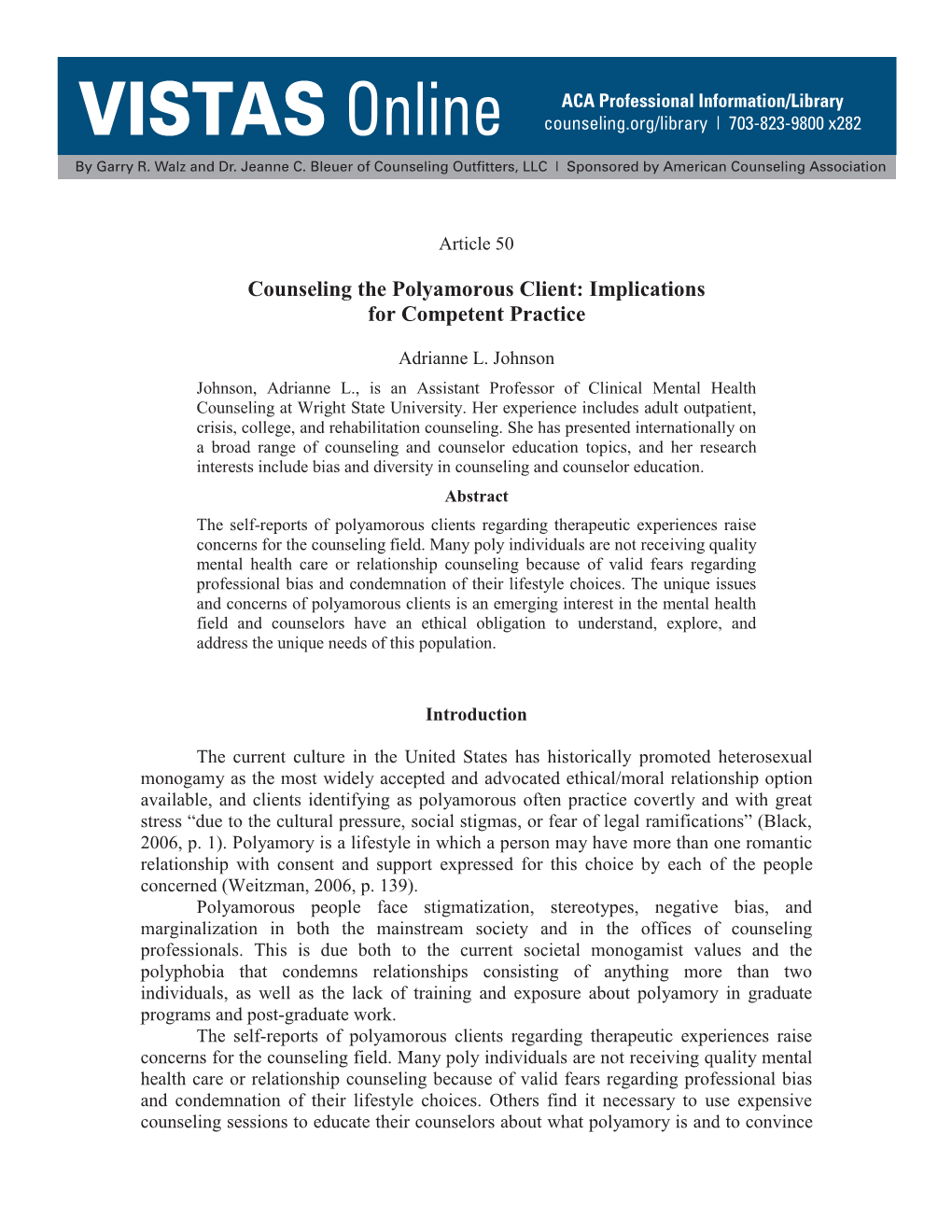 Counseling the Polyamorous Client: Implications for Competent Practice