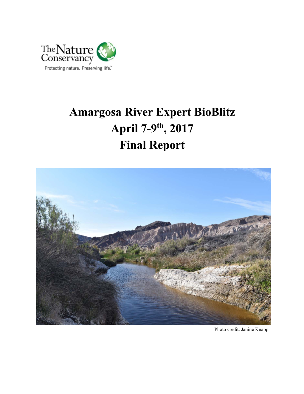 Amargosa River Expert Bioblitz April 7-9 , 2017 Final Report