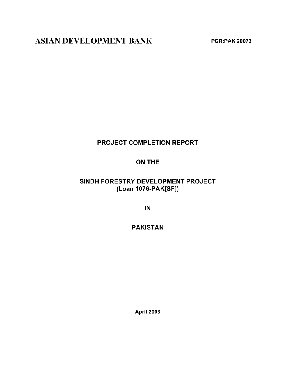 Asian Development Bank Pcr:Pak 20073