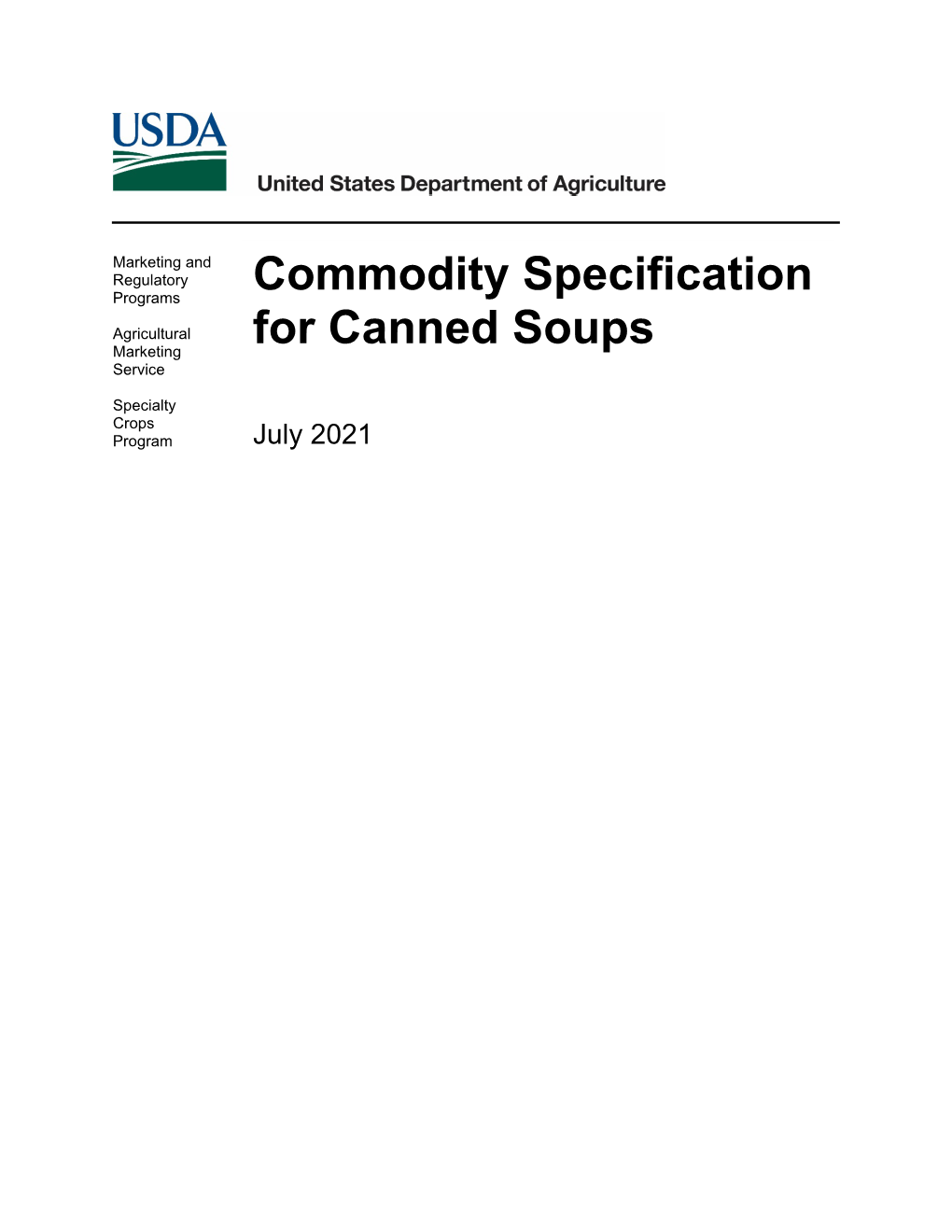 Commodity Specification for Canned Soups, July 2021