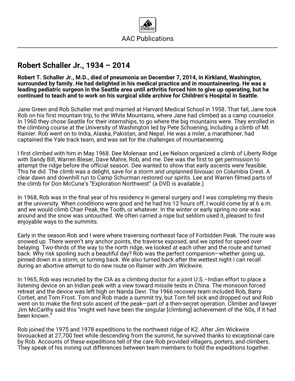 Robert Schaller Jr., 1934 – 2014 Robert T