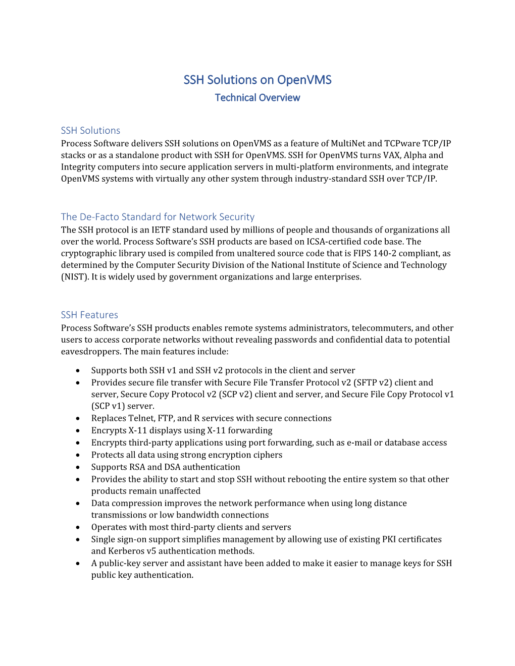 SSH Solutions on Openvms Technical Overview