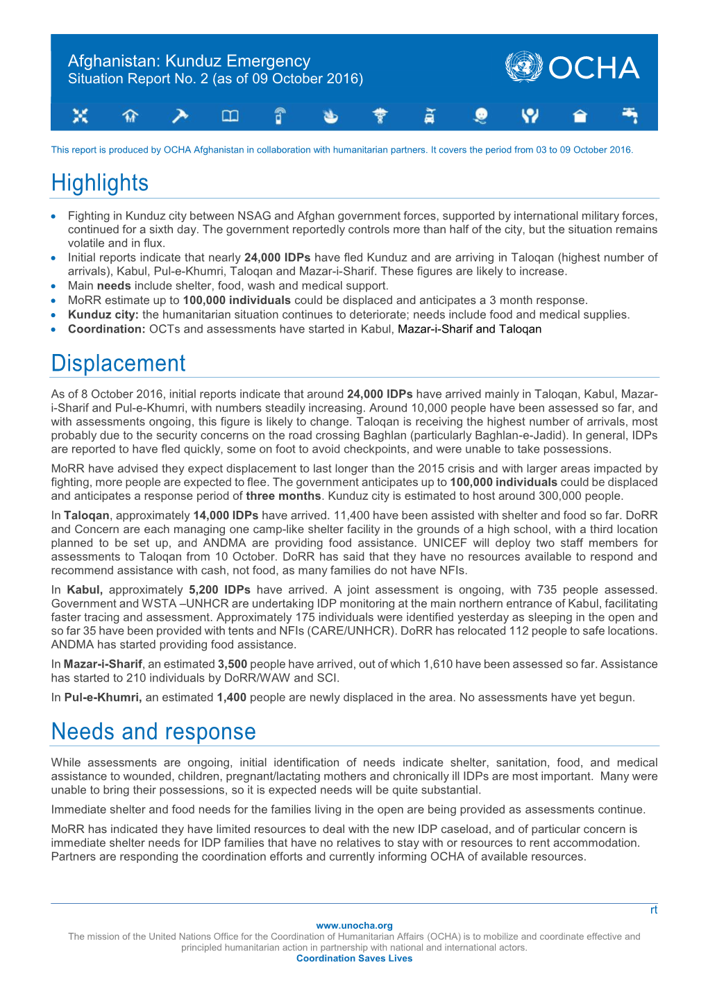 Highlights Displacement Needs and Response