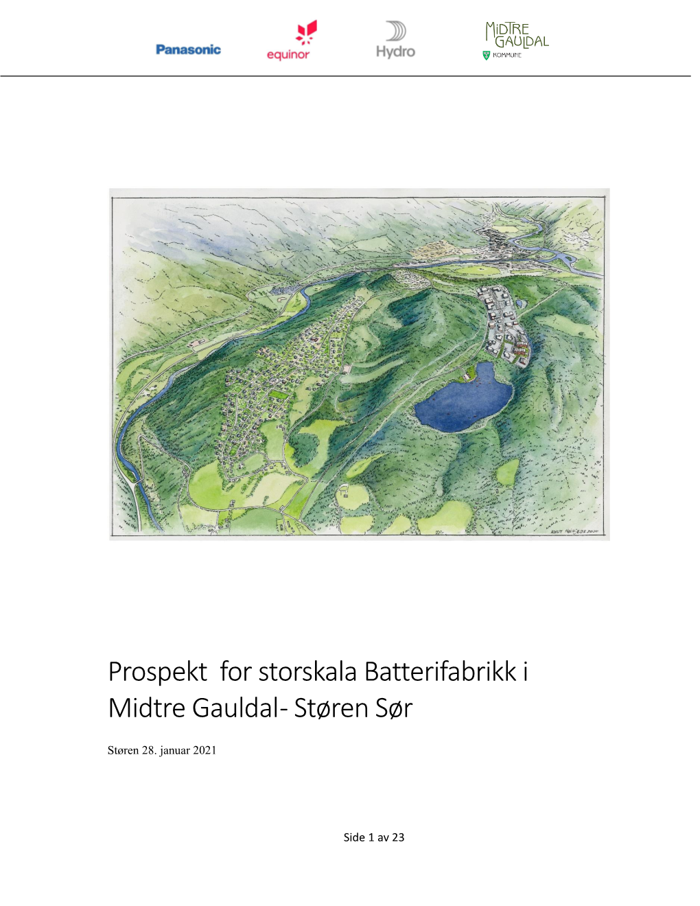 Prospekt for Storskala Batterifabrikk I Midtre Gauldal - Støren Sør