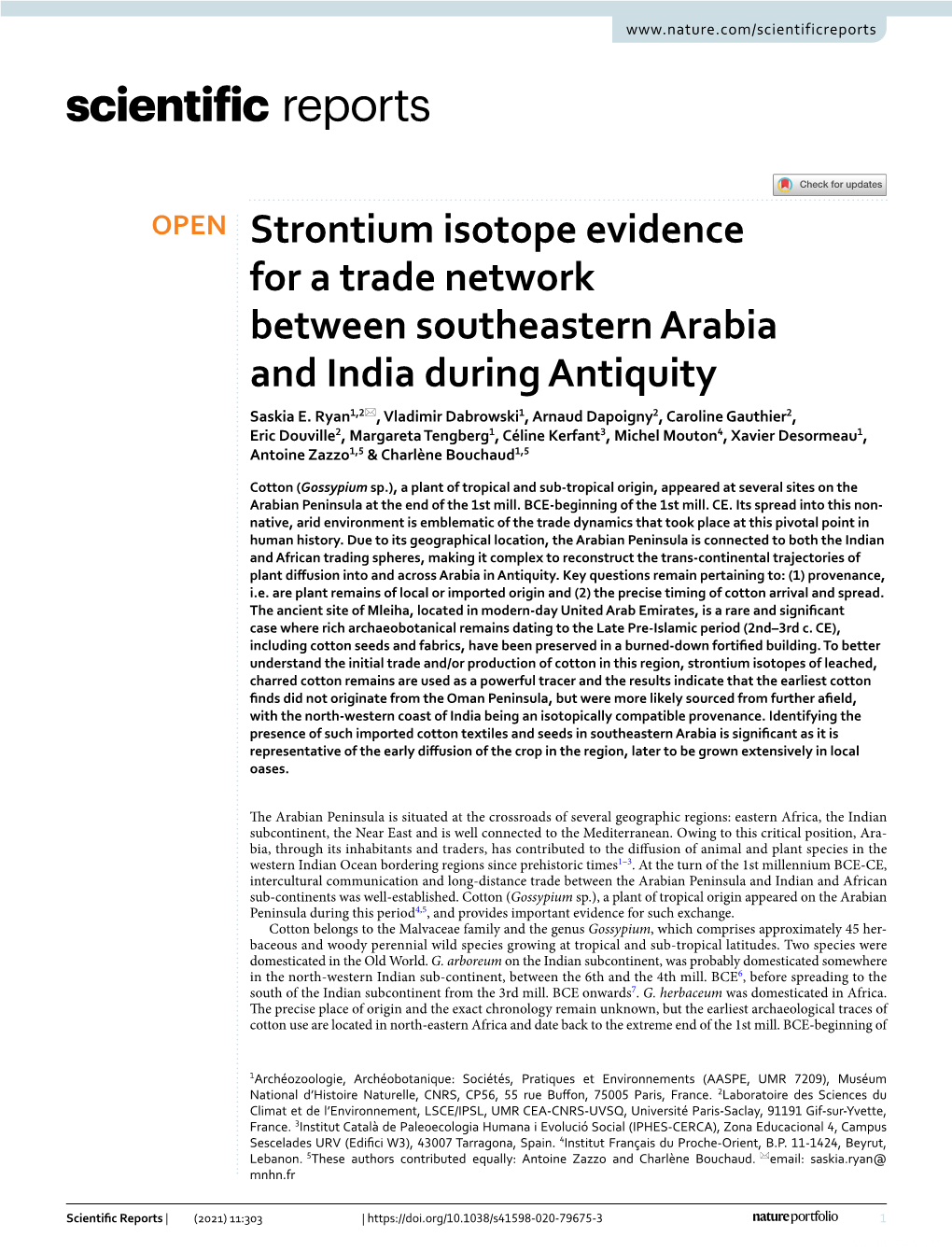 Strontium Isotope Evidence for a Trade Network Between Southeastern Arabia and India During Antiquity Saskia E