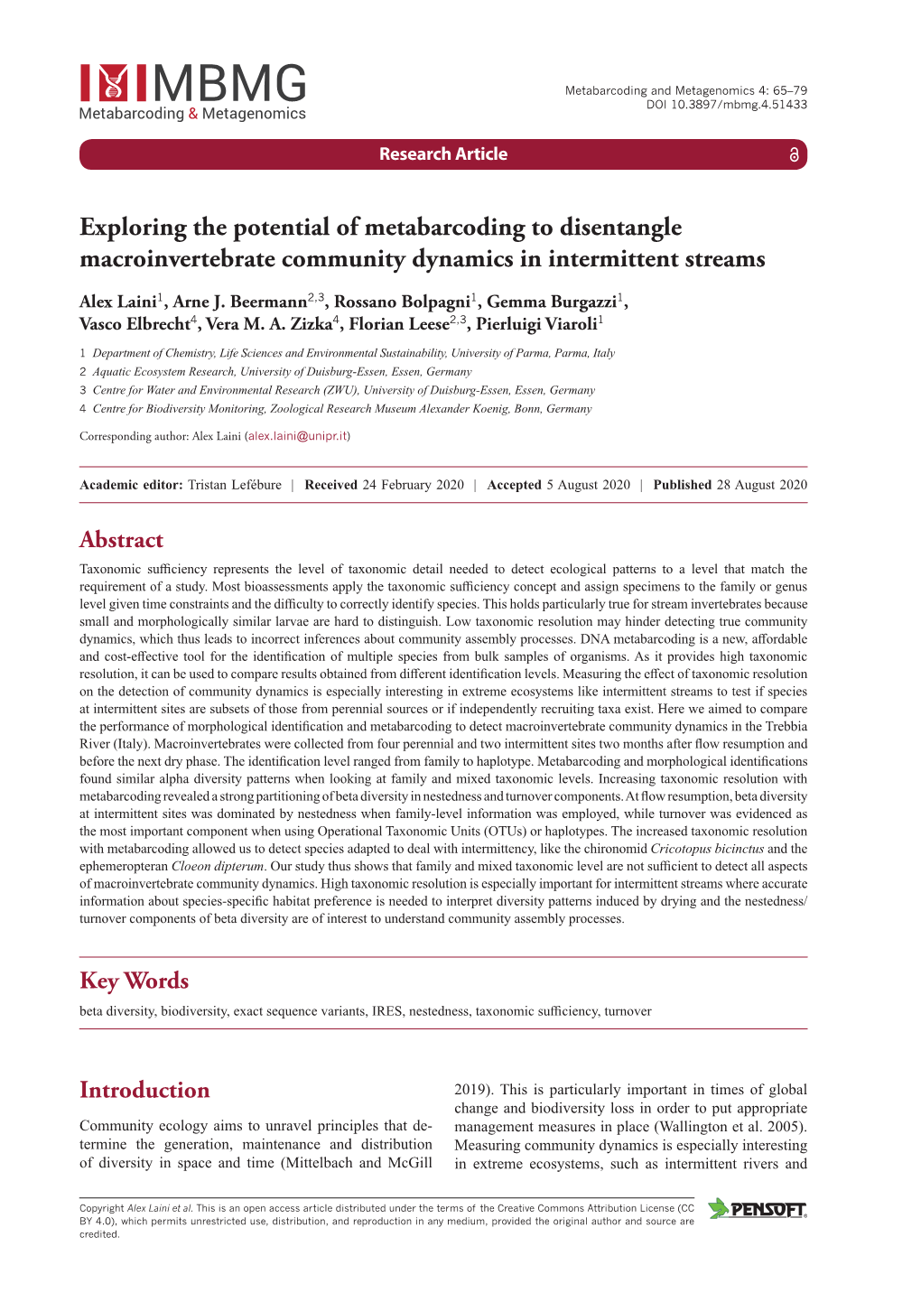 Exploring the Potential of Metabarcoding to Disentangle Macroinvertebrate Community Dynamics in Intermittent Streams