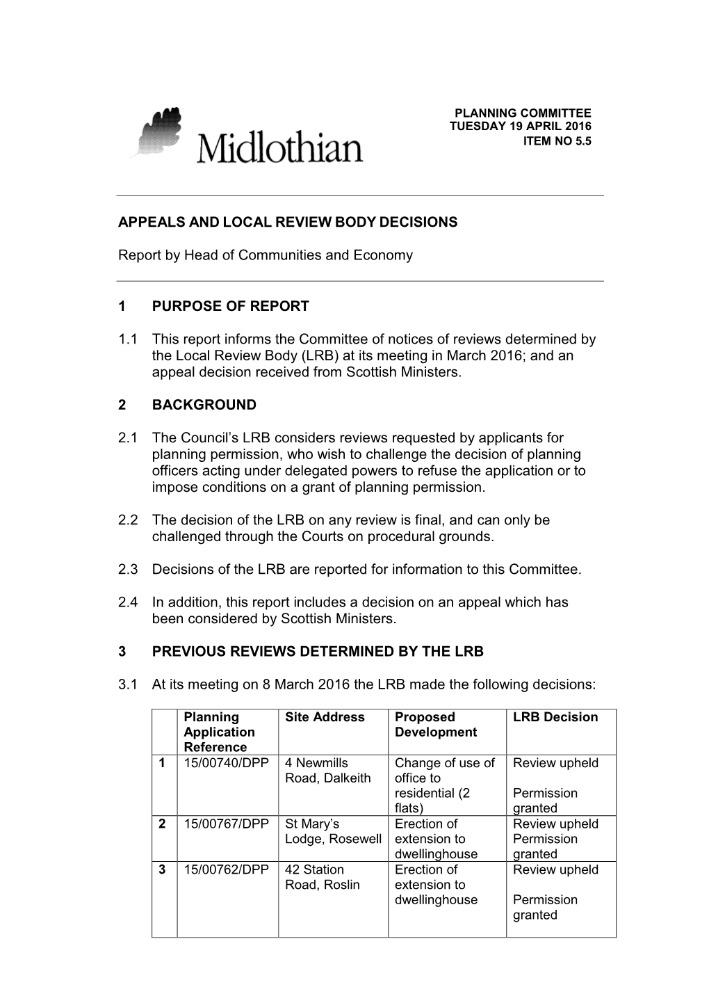 Appeals and Local Review Body Decisions