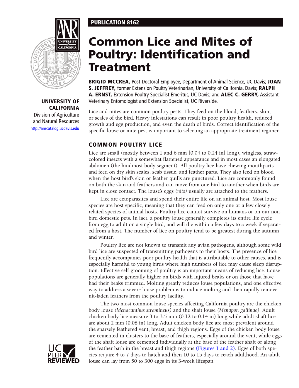 Common Lice and Mites of Poultry: Identification and Treatment
