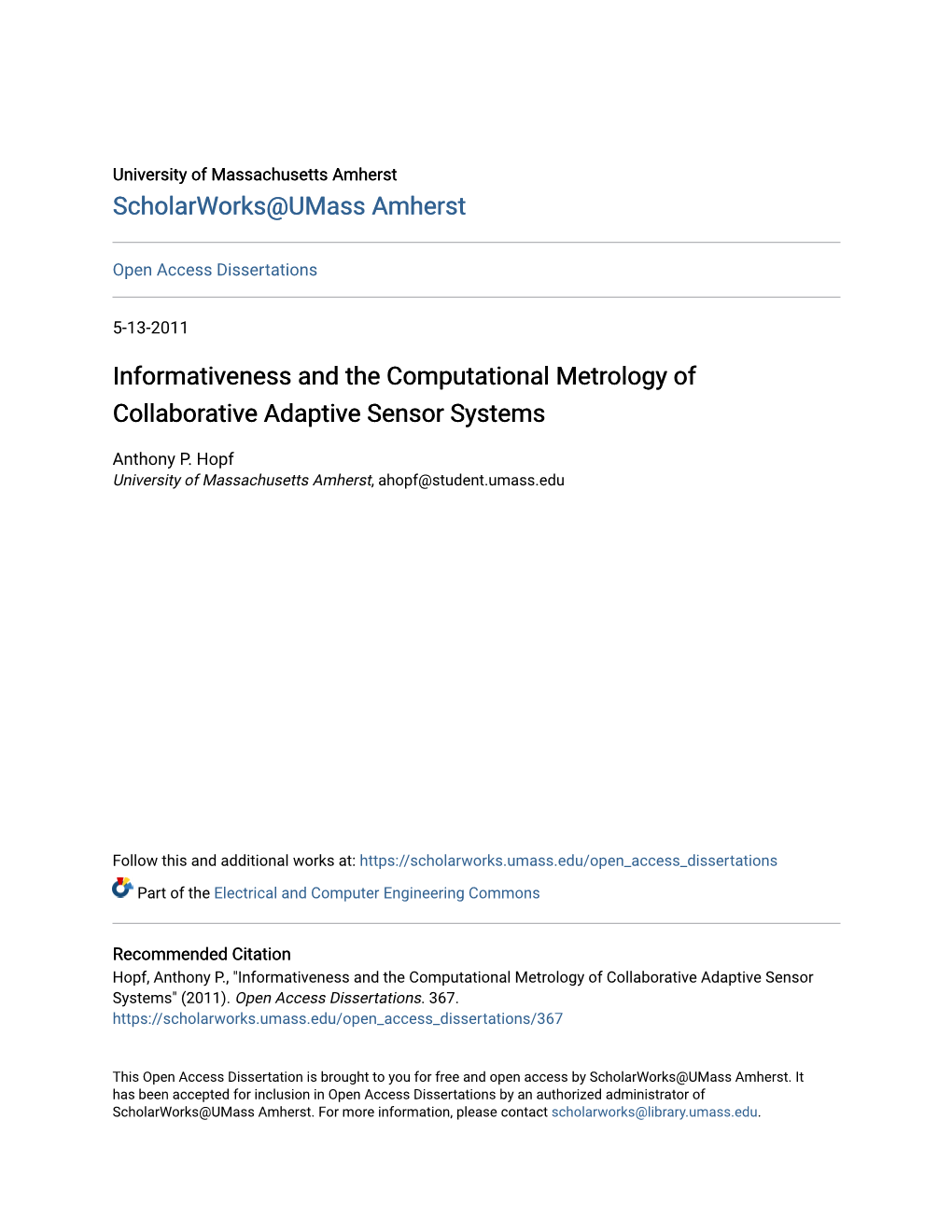 Informativeness and the Computational Metrology of Collaborative Adaptive Sensor Systems
