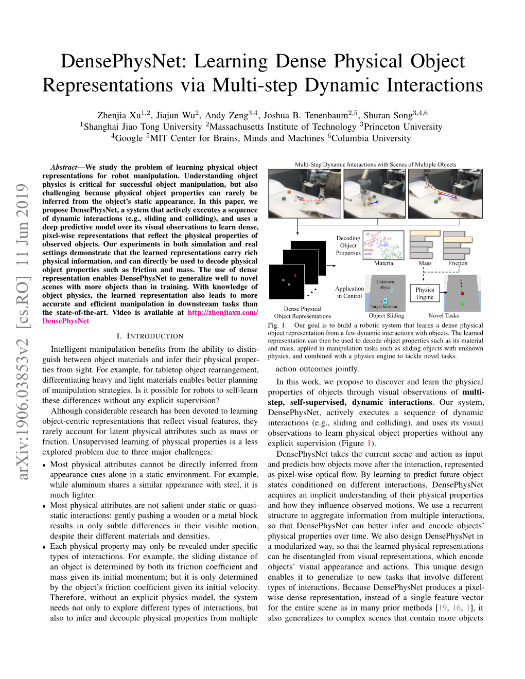 Densephysnet: Learning Dense Physical Object Representations Via Multi-Step Dynamic Interactions