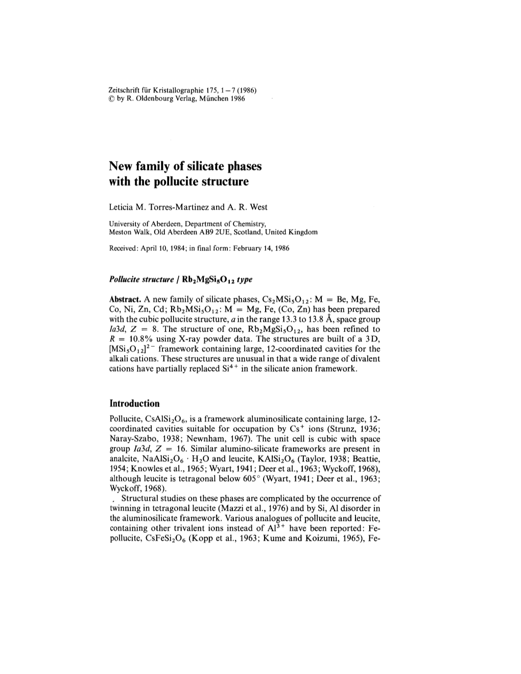 New Family of Silicate Phases with the Pollucite Structure