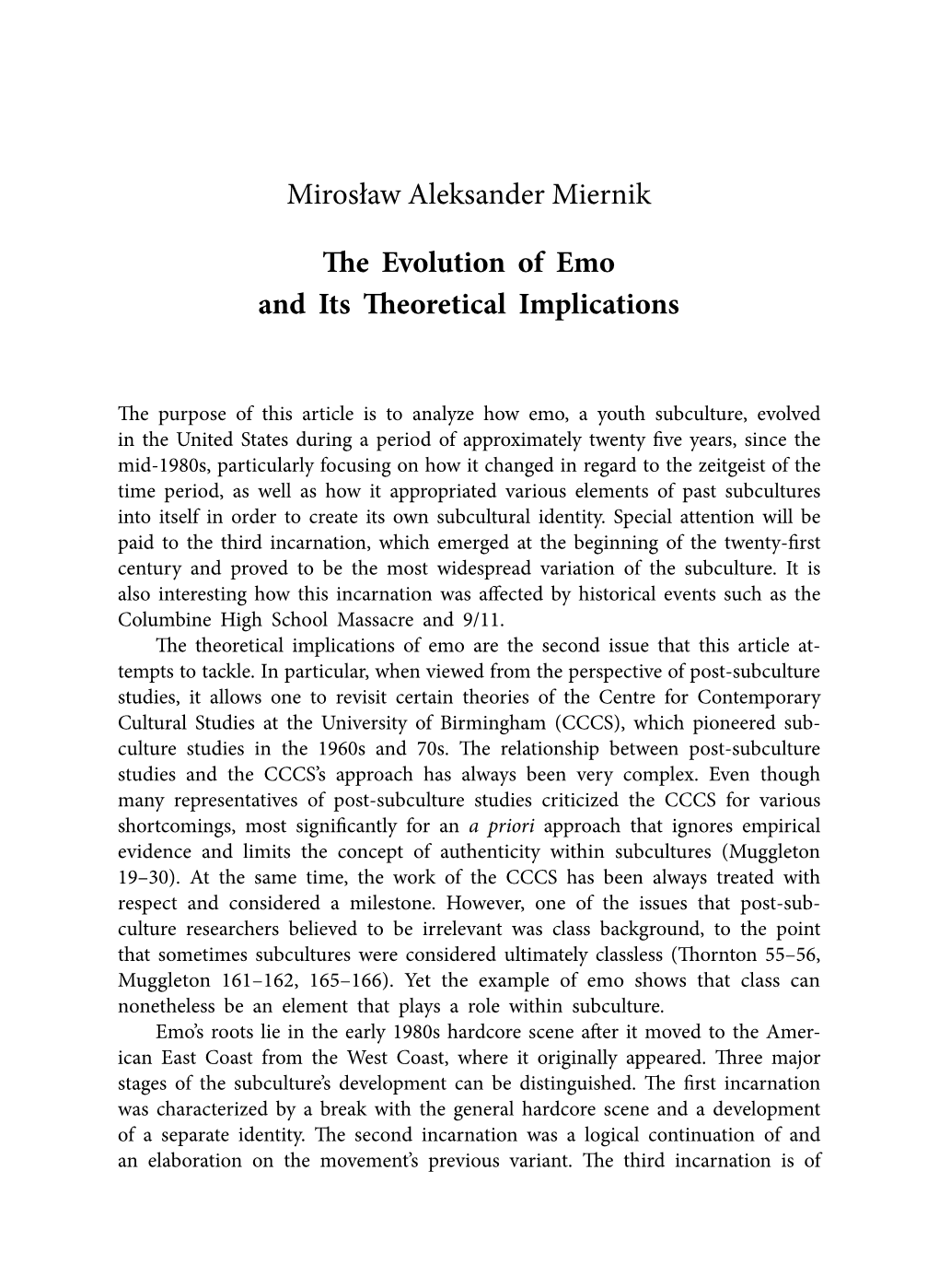 The Evolution of Emo and Its Theoretical Implications 175