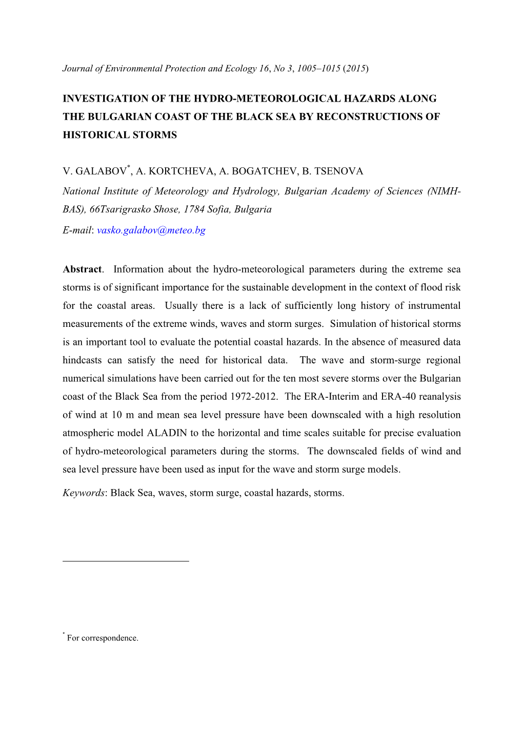 Investigation of the Hydro-Meteorological Hazards Along the Bulgarian Coast of the Black Sea by Reconstructions of Historical Storms