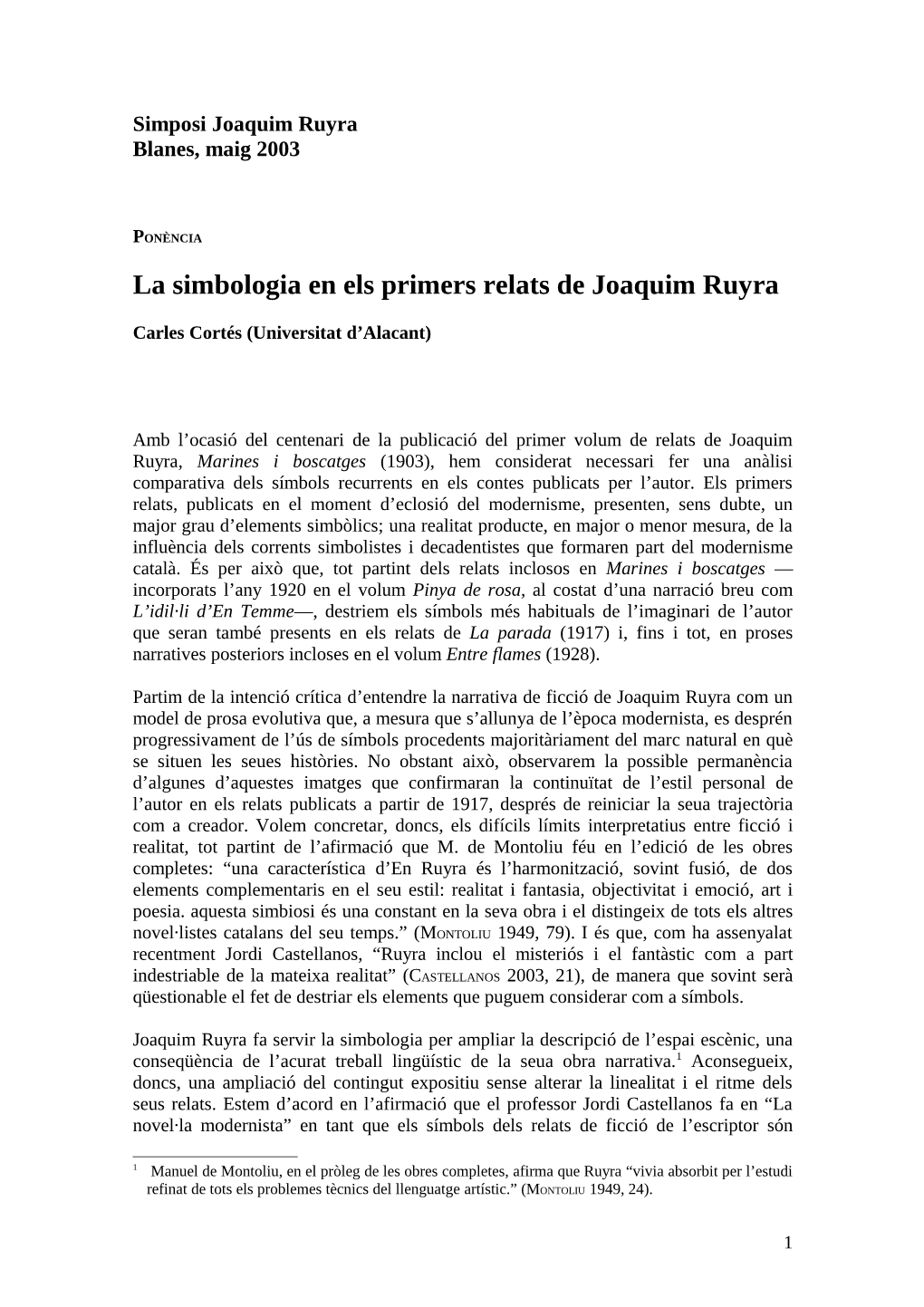 La Simbologia En Els Primers Relats De Joaquim Ruyra