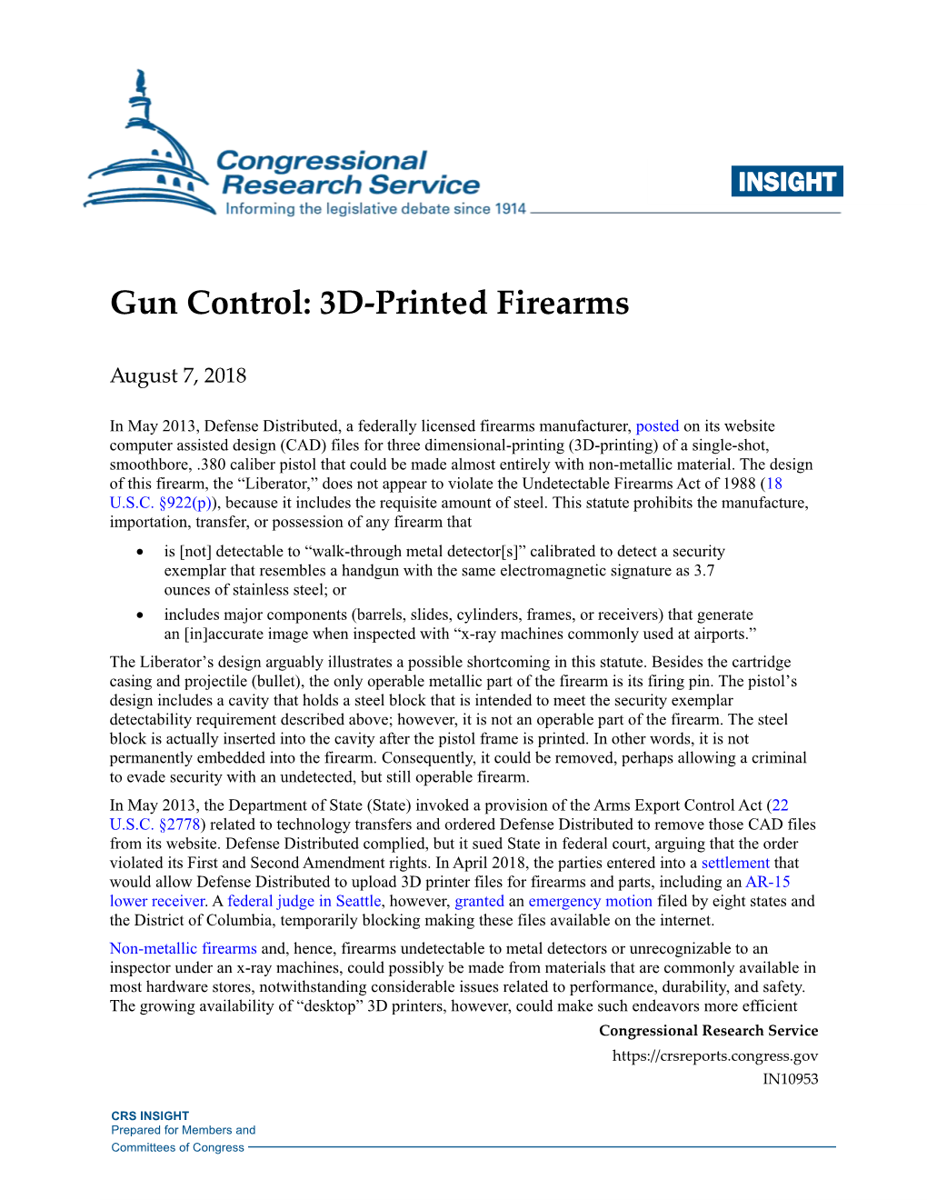 Gun Control: 3D-Printed Firearms