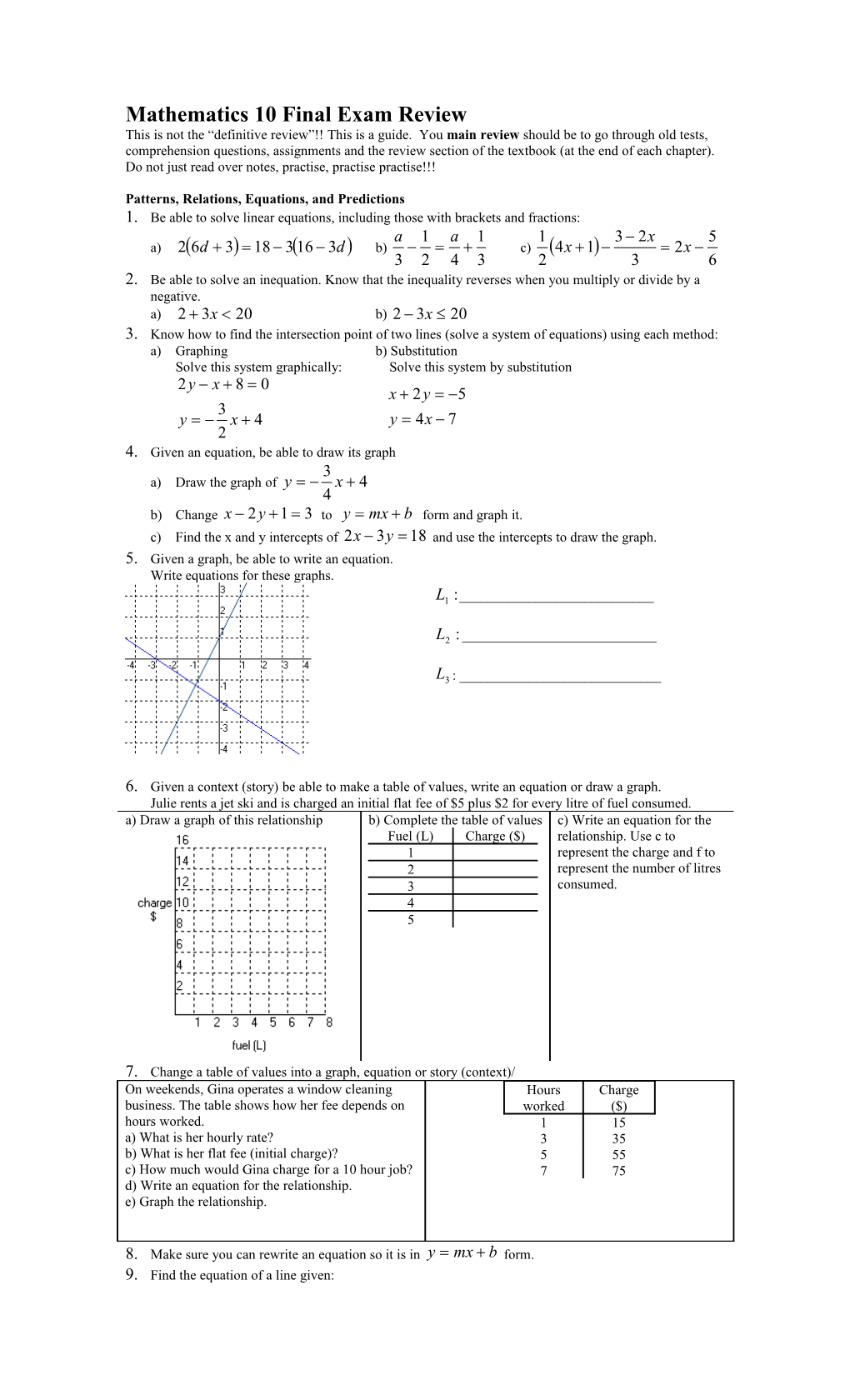 Mathematics 10 Final Exam Review