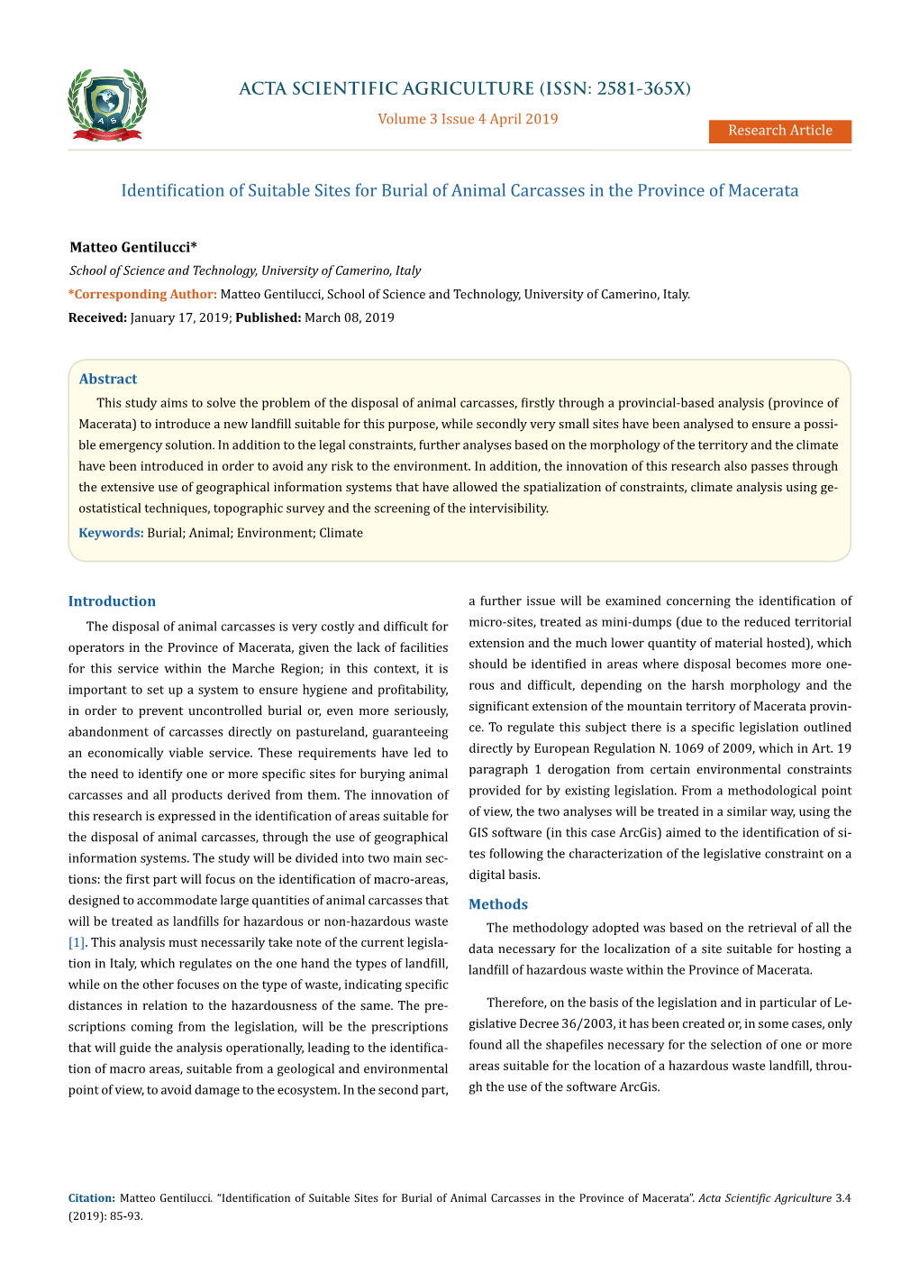 Identification of Suitable Sites for Burial of Animal Carcasses in The